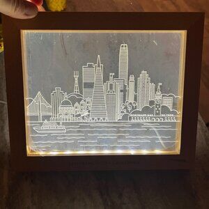 NEW San Francisco Skyline Light LED USB Powered Plug Beechwood Frame Light Up